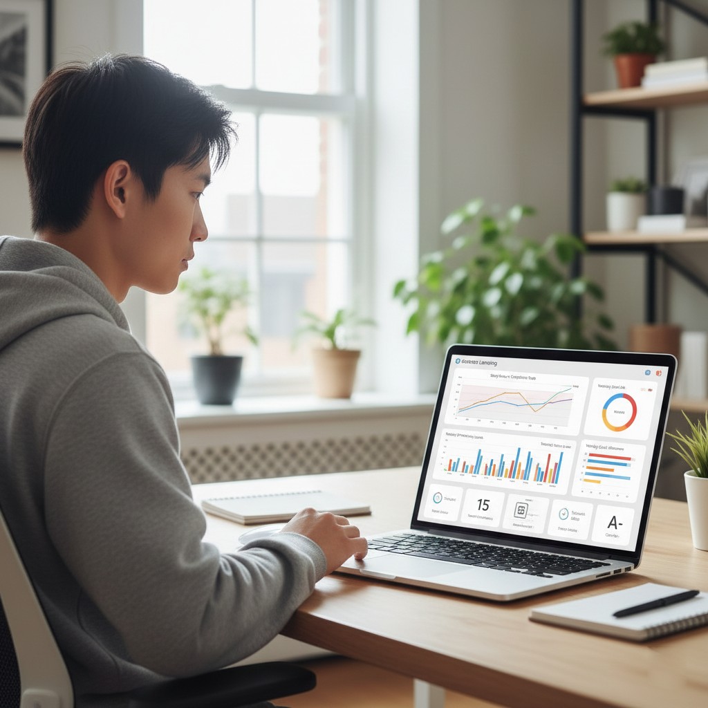 Student tracking learning progress on dashboard